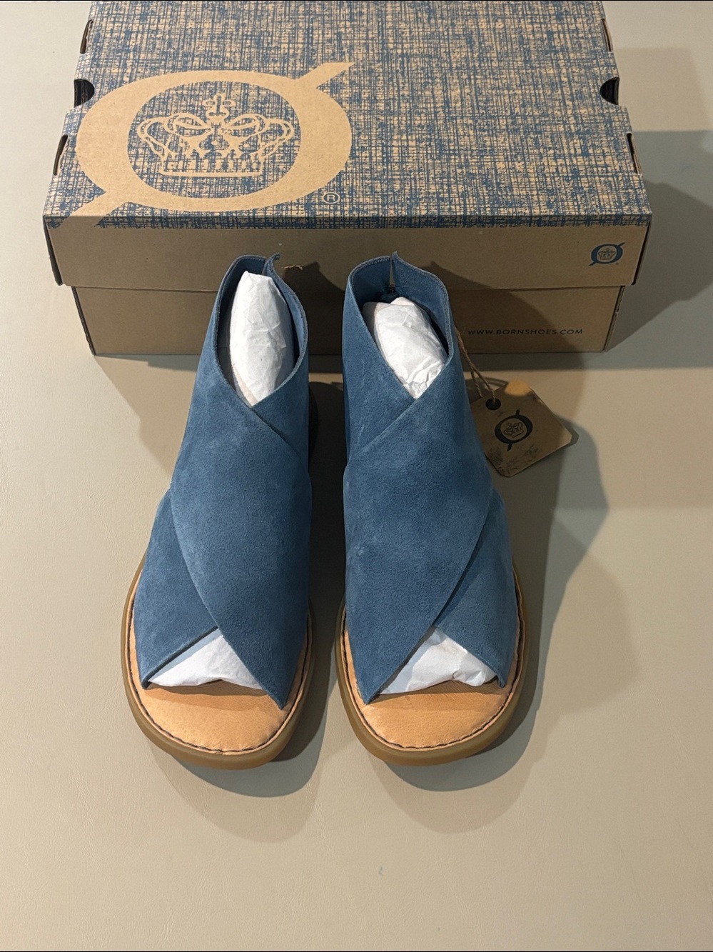 Born Women’s Blue (Denim) Suede IWA Leather Open-Toe Sandals NWT & Box Size 6